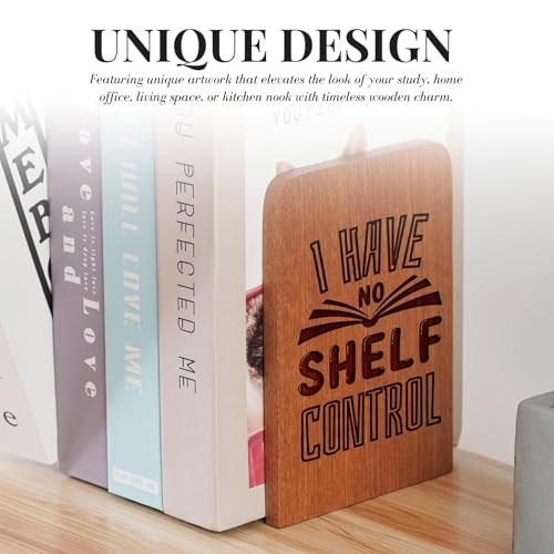 Book Lovers Gifts, Novelty Bookends Unique, Gifts for Book Lovers, Heavy Duty Wooden Book Ends for Shelves Decorative(1 Pair, 4.72x6.69 Inches) - No Control - color: Noctrl