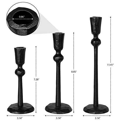 Iron Taper Candle Holder - Set of 3 Decorative Candle Stand, Candlestick Holder for Wedding, Dinning, Party - color: Black