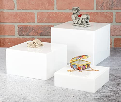Red Co. Set of 3 Glossy White Acrylic Cube Display Nesting Risers with Hollow Bottoms - color: White, size: 6",7",8" - 1 pack