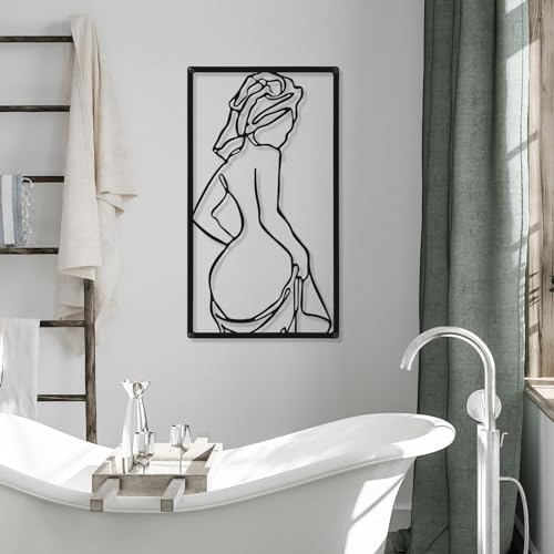 CHENGU 3 Pieces Metal Minimalist Abstract Woman Wall Art Line Drawing Wall Art Decor Single Line Female Home Hanging for Kitchen Bathroom Living Room - style: Pretty Style
