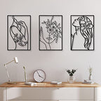 CHENGU 3 Pieces Minimalist Metal Wall Art Decor, Abstract Woman Line Art Wall Decor, Modern Metal Sculpture for Living Room Bedroom Bathroom Apartment Aesthetic Home Decoration - style: Flower