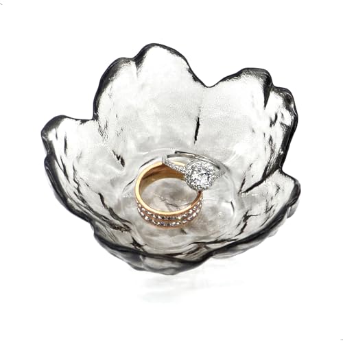 Crystal Black Flower Ring Dish Jewelry Tray, Decorative Glass Trinket Dish, Modern Accent Tray for Vanity - color: Crystal Black