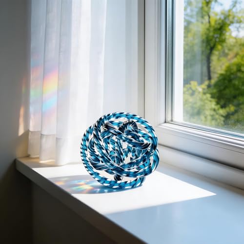 Glass Knot Teal Orbit Ball - 6 Inch Hand Blown Infinity Sculpture Decor Glass Orbit Home Decor Table Decoration Interio Art - color: Lake Blue, size: 6" Diameter
