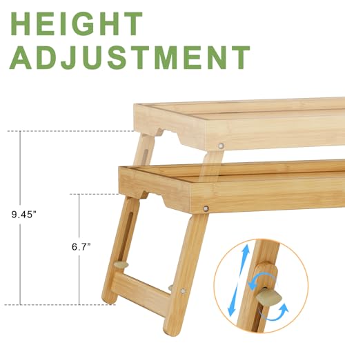 Artmeer Bed Tray Table with Folding Legs, Bamboo Breakfast Food Tray with Media Slot, Use As Platter, Laptop Desk, Snack, TV Tray Kitchen Serving Tray (Bamboo Large Adjustable Legs) - color: Bamboo, size: Large Adjustable