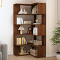 IOTXY 6-Tier L-Shaped Corner Bookshelf - 66" Tall Wooden Freestanding Bookcase with Open Shelf Units, Walnut - color: Walnut