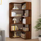 IOTXY 6-Tier L-Shaped Corner Bookshelf - 66" Tall Wooden Freestanding Bookcase with Open Shelf Units, Walnut - color: Walnut