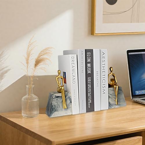 Book Ends for Shelves to Hold Books,Heavy Duty Thinker Abstract Statue Decorative Bookends for Home Office Bookshelf, Gift for Book Lovers,1 Pair - style: Thinker