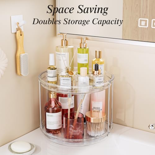 LAMU 3 Pack 10.6'' 2-Tier Lazy Susan Turntable Organizer Rotating Spice Rack Organization for Cabinet, Kitchen, Pantry, Countertop, Bathroom, Vanity, Makeup Organizer, Clear - color: Clear, size: 10.6in 3 Pack
