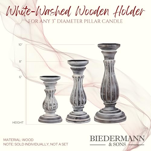 Biedermann & Sons Washed Wooden Pillar Candle Holder, White, 10 Inch Tall, Fits Up to 3 Inch Pillar Candles, Decorative Candle Pedestal for Shelves and Centerpieces - color: White, size: 10"