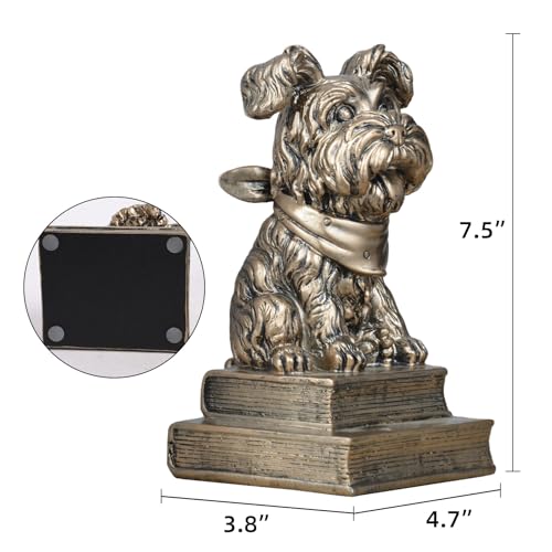 Vintage Antique Gold Dog Bookends,Decorative Book Ends for Shelves,Creative Resin Schnauzer Statues Book Holders for Desk Home Office Bookshelf Decoration,Gifts for Dog Enthusiasts - color: Gold