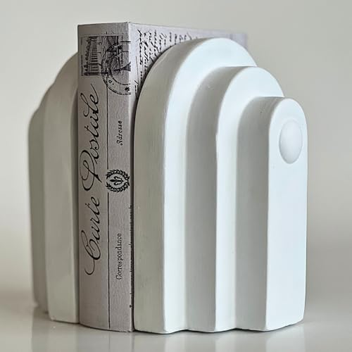 Bellaa 28762 Modern Minimalistic Bookends - Whitearch Design Heavy Duty Decorative Book Holders Stoppers for Office Deskaccessories, Home Shelves, Library - 6 x 5 x 7 Inches (Pair) - color: Whitewash