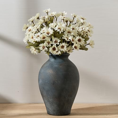 SIDUCAL Ceramic Vintage Flower Vase | 9 Inch Large Pottery Rustic Farmhouse Boho Vase for Home Decor, Table, Living Room, Bathroom, Coffee Desk, Shelf, Mantel Decoration, Wedding, Bronze - color: 1009-bronze