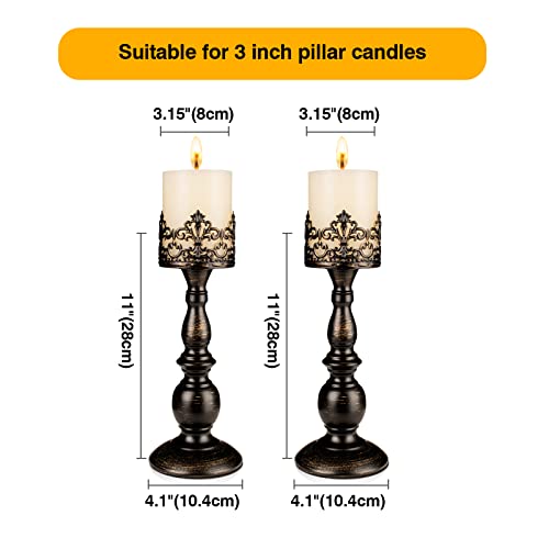 Candle Holders for Pillar Candles Gothic Distressed Black Vintage Tall Candle Holders Set of 2 Decorative Large Table Centerpieces Candle Stand Decor (Distressed Black 2PCS A) - color: Distressed Black 2pcs a