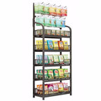 Retail Display Rack Stand, Snack Display Rack with Hooks, Metal Wire Storage Shelf, Snack Candy Display Organizer for Stores Kitchen Office(5-Tier 27.6x10.6x65.3 in)
