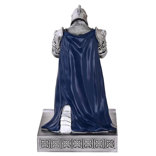 King's Guard Leader Cloak Warrior Knight Pen Holder Mobile Phone Stand, Ornament Knight Statue, Pen Stand Paperweight for Office and Home (SilverBlue) - color: Silverblue