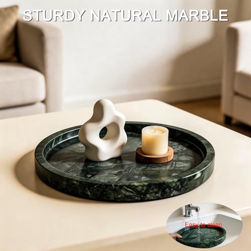 Natural Marble Tray, 9.45" x 0.99" Round Marble Vanity Tray, Marble Ring Dish for Bathroom, Jewelry Tray, Coffee Table,Sink Storage Holder Organizer, Bedside Table,Home Decor,Green (NS055) - color: Green