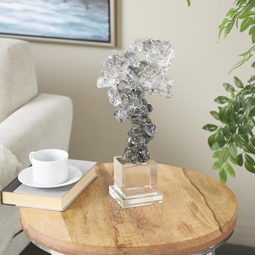 Deco 79 Glass Abstract Handmade Decorative Sculpture Freeform Home Decor Statue with Clear Square Base, Accent Figurine 8" x 4" x 15", Clear - size: 8" x 4" x 15"