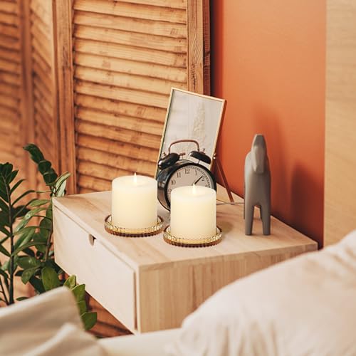 Vixdonos 3.8 Inch Glass Pillar Candle Holder Set Pack 2 Gear Round Plate Serrated Candle Stand for Table Centerpieces,Party, Wedding and Home Decor - color: Amber