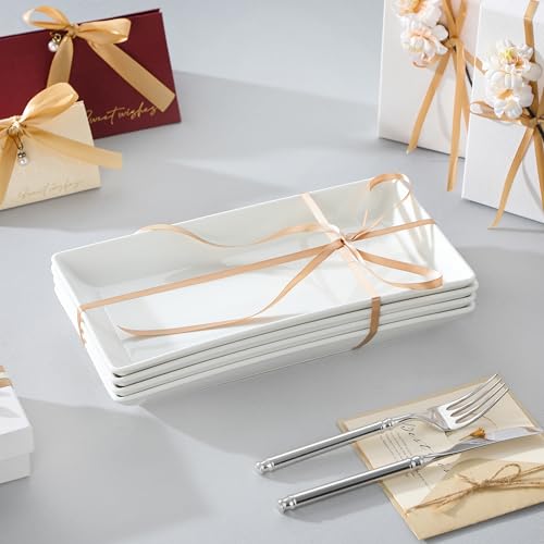 MALACASA Serving Platters Set of 4, Ceramic Serving Platters and Trays for Serving Food, Rectangular Serving Trays for Party, Large Serving Plates, Party Serving Trays and Platters - 12 Inch, White - size: 12 Inch