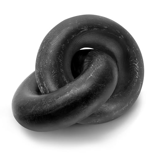 EOSAHR Modern Pine Wood Knot Decor – Elegant 2-Link Wooden Chain Link Decor for Coffee Table, Book Shelf, & Side Table – Chic Home Décor Accents for Living Room Spaces (Black) - color: Black