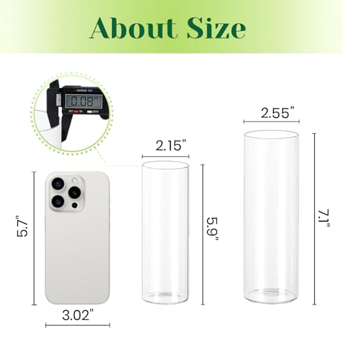 Hewory Glass Cylinder Vases for Centerpieces: 7“+6" Tall 12Pcs Clear Small Bud Vases for Flowers Wedding Party Table Decoration - Skinny Hurricane Candle Holders for Floating Candles
