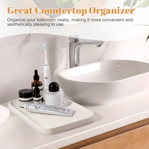 Koville Marble Tray, 12"x8" Natural Stone Vanity Tray for Countertop Bathroom Kitchen Dresser, Decorative Marble Catchall Trays for Perfume Jewelry, Rectangular Serving Tray(Beige) - color: Beige