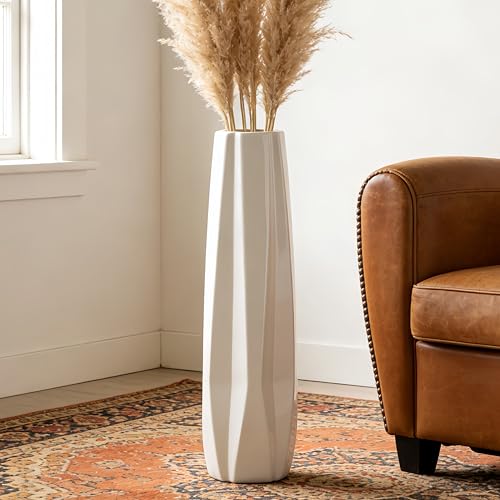 Ceramic Large Floor Vase, GDSZJLJ White 28" Tall Flower Vase Decorative Vases for Living Room Modern Home Decor Office Bedroom Kitchen Wedding House Décor, Gift for Wedding Housewarming - color: 5-stripes, size: Height-28 Inch