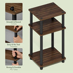 Furinno Just 3-Tier Turn-N-Tube End Table / Side Table / Night Stand / Bedside Table with Plastic Poles, 2-Pack, Columbia Walnut/Black - color: Columbia Walnut/Black, size: 3-Tier, Round Pole, style: 2-Pack