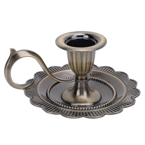 Retro Handheld Candlestick Holder, Vintage Zinc Alloy Candle Stand with Flat Base and Tapered Edges, for Romantic Dinners Home Decoration (Antique Brass) - color: Antique Brass