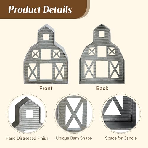 Barn Shaped Tea Light Holder Farmhouse Galvanized Metal Candle Holder Vintage Barn Decor for Table Centerpiece - 6.3" x 1.97" x 8.46" - size: Barn 2