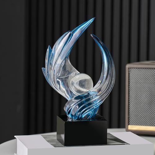 Modern Abstract Resin Sculpture, 11" H x 5.1" W Transparent Navy Blue Art Statue for Home Decor, Office Desk Living Room Bookshelf TV Stand Centerpiece Decorations, Unique Gift Idea - color: A-transparent Navy Blue