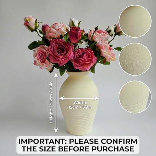 Ceramic Vase - Large & Elegant Farmhouse-Style Vases for Rustic Vintage Home Decor: Living Room, Bedroom, Office, Dining + More - Perfect for Tables, Shelves, Fireplaces & Coffee Desks (White) - color: White