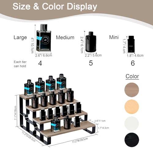 4 Tier Cologne Organizer for Men, Wooden Perfume Organizer Stand, Waterproof Display Shelf Rack for Dresser, Vanity, Figures, Cupcake, Dessert Table(Walnut,Width=11.2") - color: Walnut, size: 4 Tiers-width=11.2"