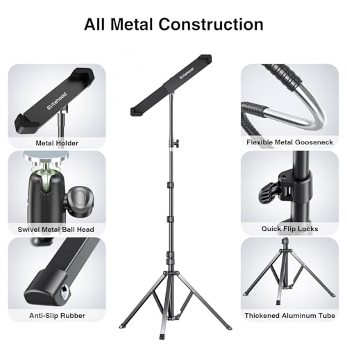 elitehood Aluminum Diagonal Design 72" iPad Tripod Floor Stand, Heavy Duty Adjustable Tablet Stand Holder, Flexible Gooseneck iPad Stand for Pro 13 12.9 11, Air, Samsung Tab and More 9-14.2" Devices - size: 9–14.2" · Diagonal Clamp
