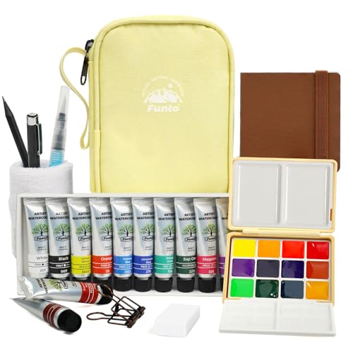 Funto Mini Watercolor Travel Set, 12-Color Refillable Travel Art Kit, All-in-One Mini Paint Supplies with Bag, Art Craft for All, Portable Water Color Paint for Beginners, lovers and Artists - style: Urban Set