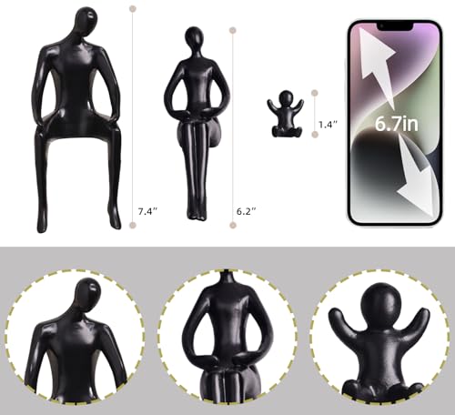 Quoowiit Black Bookshelf Decor Family Sculpture, Abstract Art Ornament Coffee Table Decor, Modern Aesthetic Family Figurine Decoration for Home Office Shelf Table Desk Living Room Set of 3 - color: Black