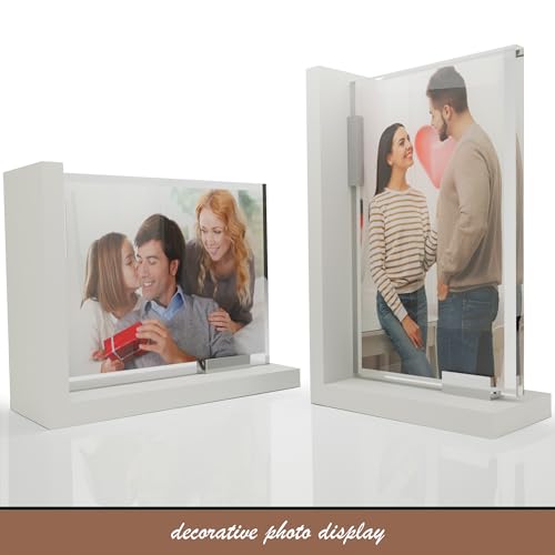 Heavy-Duty Bookends - Set of 2 Decorative Non-Slip Modern Design Book Holder, Crafted Out of Heavy Duty Materials with an Acrylic Picture Display by shoppingaisles® (White) - color: White