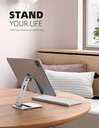 Lamicall Adjustable Tablet Stand Holder - Foldable Phone Dock, 360°Rotating Desktop Tablet Mount Gifts, for 4.7-13" Tablets, iPad Pro 11, 12.9 Air Mini, Tabs, Kindle, iPhone Air 17 Pro Max, Silver - color: Silver