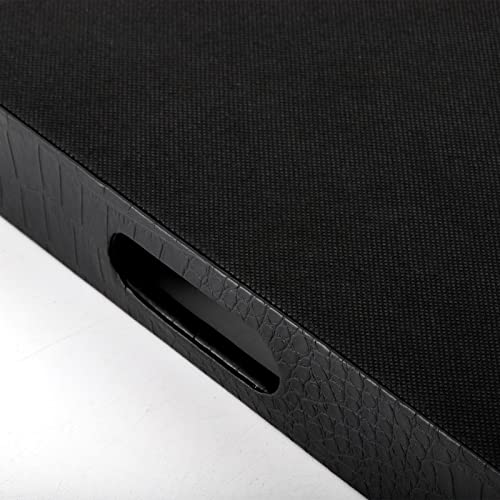 Lyellfe Black Serving Tray with Handles, Decorative Ottoman Tray in Alligator Faux Leather, 17x12 Inch Rectangular for Coffee Table, Living Room, Bed or Dressing Table