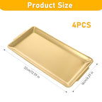 4 Pcs 304 Stainless Steel Food Serving Tray Gold, 12.6×6.3×0.6 Inch Thickened Chassis Rectangular Large Stainless Steel Serving Platter for BBQ Party Buffet Picnic Appetizer