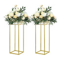 YALLOVE 2 Pack 23.75 Inch Gold Wedding Flower Stand Metal Vase Column Stand Geometric Centerpiece Vase for Home Party Wedding Decorations, Rectangular Flower Display Rack - size: 23.75 Inch