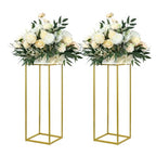 YALLOVE 2 Pack 23.75 Inch Gold Wedding Flower Stand Metal Vase Column Stand Geometric Centerpiece Vase for Home Party Wedding Decorations, Rectangular Flower Display Rack - size: 23.75 Inch
