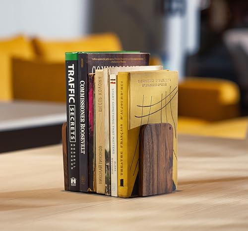 TILISMA Wooden Bookends for Shelves | Walnut Book Stopper for Bookshelves | Modern Wood Bookends for Shelf | Small Book Ends to Hold Firmly | Unique Transportable Separator for Bookshelves (Pair) - size: Pair