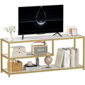 Function Home TV Stand for TVs up to 55 Inch, 3 Tier Entertainment Center, Media Console with Open Storage Shelves for Living Room Bedroom, 47” Modern TV Table with Faux Marble Top Gold Metal Leg - color: 47" Gold