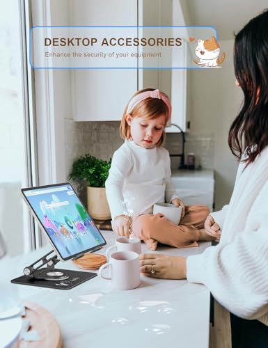 Aoviho Tablet Stand 360° Rotating Aluminum Holder, Adjustable, Portable and Foldable Monitors Stand for iPads, Compatible with 4-12.9" Tablets, Ink Black - color: Ink Black