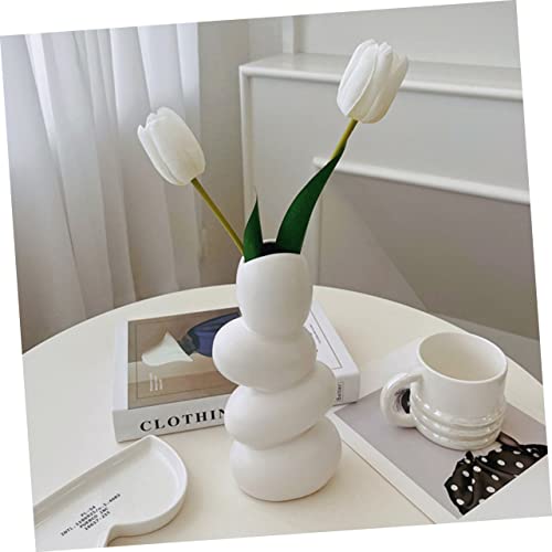 Holibanna Abstract Modern Ceramic Vase Cobblestone Shape for Dried Flowers Unique Home Decor for Tabletop and Office Decoration White Artistic Design