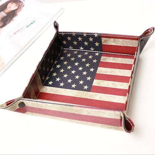 siduater Valet Tray Desktop Storage Organizer, Vegan Leather Catchall Bedside Vanity Tray Nightstand Caddy Holder for Remote Controller, Watch, Keys, Phone, Wallet, Sunglasses, Jewelry - Flag - color: Flag Design
