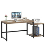 FOLUBAN 63 Inch Large Computer Desk with Printer Space & PC Tower Stand, Modern Wood Home Office Desk Workstation with Storage Shelves, Writing Study Gaming Table, Rustic Oak - color: Oak