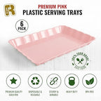 6 Pack Pink Plastic Serving Trays for Party, 9 x 13 Inch - Heavy Duty Plastic Trays for Food - Rectangular Party Serving Trays and Platters - Pink Disposable Trays - color: Pink
