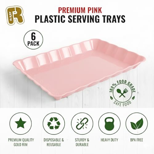 6 Pack Pink Plastic Serving Trays for Party, 9 x 13 Inch - Heavy Duty Plastic Trays for Food - Rectangular Party Serving Trays and Platters - Pink Disposable Trays - color: Pink